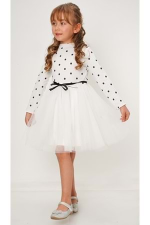 Kız Puantiyeli Tütülü Günlük Elbise MNK0416