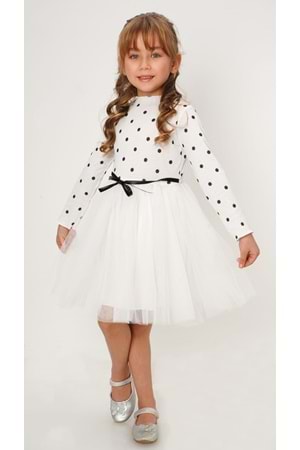 Kız Puantiyeli Tütülü Günlük Elbise MNK0416