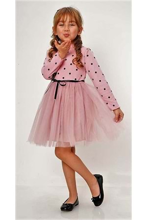 Kız Puantiyeli Tütülü Günlük Elbise MNK0416