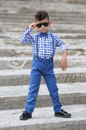 Ekose Desen Gabardin Pantolon Askılı Çocuk Takım MNK0436