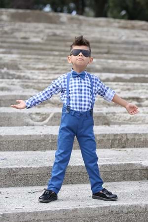 Ekose Desen Gabardin Pantolon Askılı Çocuk Takım MNK0436