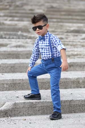 Ekose Desen Gabardin Pantolon Askılı Çocuk Takım MNK0436