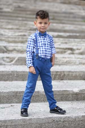 Ekose Desen Gabardin Pantolon Askılı Çocuk Takım MNK0436