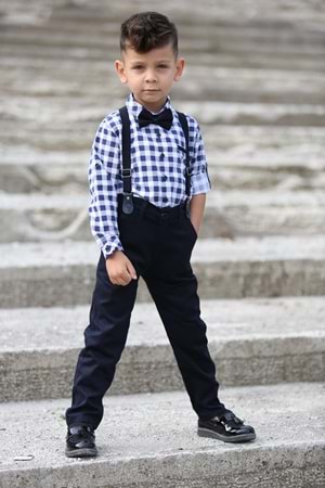 Ekose Desen Gabardin Pantolon Askılı Çocuk Takım MNK0436