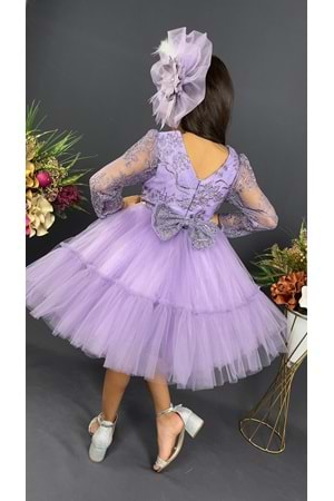 Uzun Kol Güpürlü Tokalı Vintage Abiye Elbise MNK0472