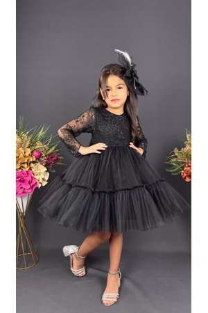 Uzun Kol Güpürlü Tokalı Vintage Abiye Elbise MNK0472