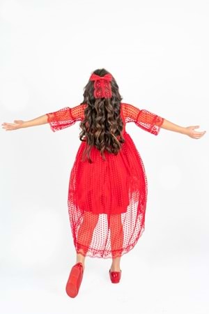 Kuyruklu Model Kız Çocuk Dantel Elbise MNK0482