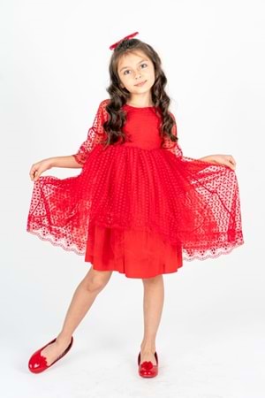 Kuyruklu Model Kız Çocuk Dantel Elbise MNK0482