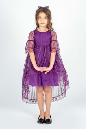Kuyruklu Model Kız Çocuk Dantel Elbise MNK0482