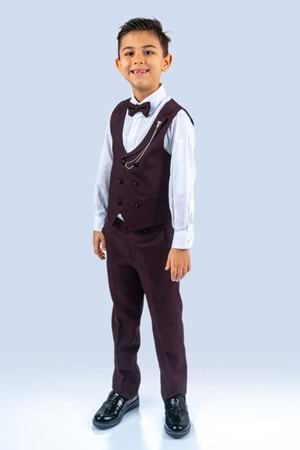Zincirli Yelekli Çift Sıra Düğmeli Erkek Çocuk Takım MNK0484