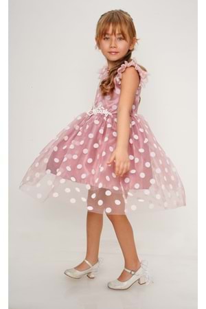 Flok Puantiyeli Kız Çocuk Elbise MNK0488