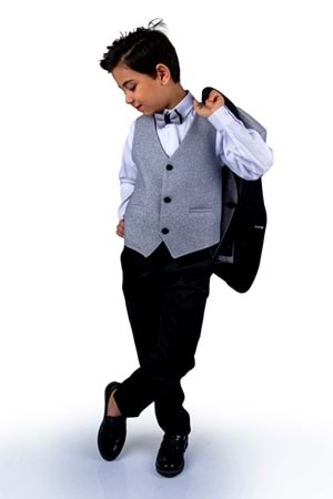 Simli Ceketli Yelekli Erkek Çocuk Damatlık Takım MNK0501