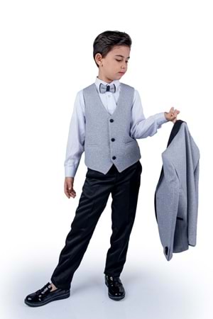 Simli Ceketli Yelekli Erkek Çocuk Damatlık Takım MNK0501