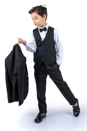 Simli Ceketli Yelekli Erkek Çocuk Damatlık Takım MNK0501