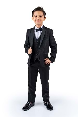 Simli Ceketli Yelekli Erkek Çocuk Damatlık Takım MNK0501