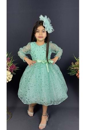 Pullu Simli Dantel Tokalı Kız Çocuk Abiye MNK0538