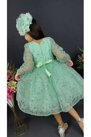 Pullu Simli Dantel Tokalı Kız Çocuk Abiye MNK0538