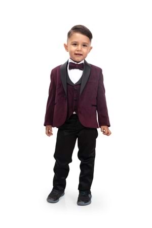 Kadife Ceketli Yelekli Erkek Çocuk Takım Elbise MNK0550