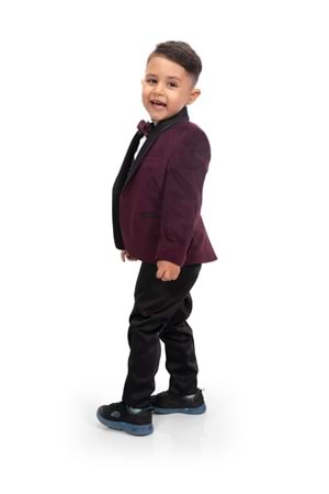 Kadife Ceketli Yelekli Erkek Çocuk Takım Elbise MNK0550
