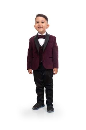 Kadife Ceketli Yelekli Erkek Çocuk Takım Elbise MNK0550