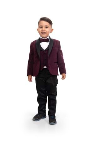 Kadife Ceketli Yelekli Erkek Çocuk Takım Elbise MNK0550