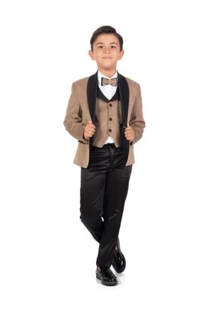 Kadife Ceketli Yelekli Erkek Çocuk Takım Elbise MNK0550