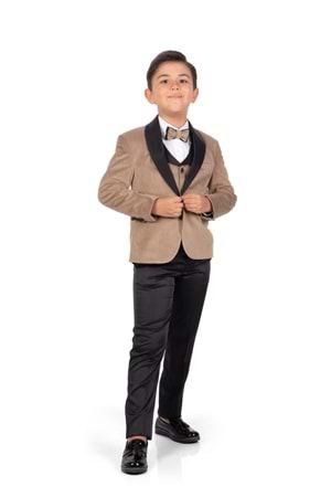 Kadife Ceketli Yelekli Erkek Çocuk Takım Elbise MNK0550