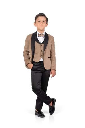 Kadife Ceketli Yelekli Erkek Çocuk Takım Elbise MNK0550