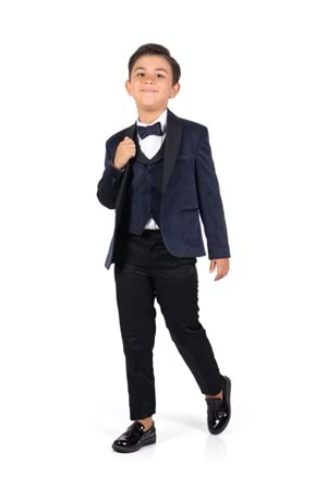 Kadife Ceketli Yelekli Erkek Çocuk Takım Elbise MNK0550