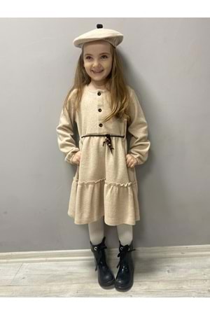 Kaşe Kumaş Şapkalı Kız Çocuk Elbise MNK0559