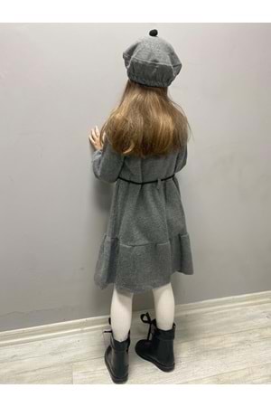 Kaşe Kumaş Şapkalı Kız Çocuk Elbise MNK0559