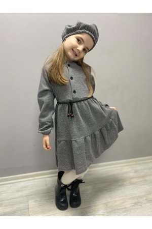 Kaşe Kumaş Şapkalı Kız Çocuk Elbise MNK0559