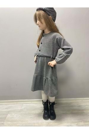 Kaşe Kumaş Şapkalı Kız Çocuk Elbise MNK0559