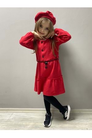 Kaşe Kumaş Şapkalı Kız Çocuk Elbise MNK0559