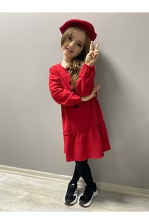 Kaşe Kumaş Şapkalı Kız Çocuk Elbise MNK0559