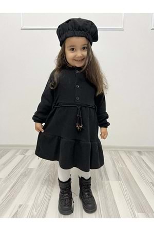 Kaşe Kumaş Şapkalı Kız Çocuk Elbise MNK0559