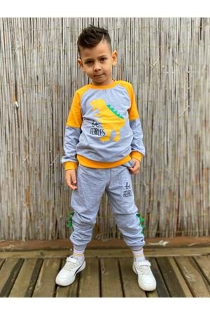 Dinozor Motif İkiiplik Kumaş Çocuk Eşofman MNK0564