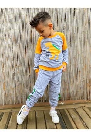 Dinozor Motif İkiiplik Kumaş Çocuk Eşofman MNK0564