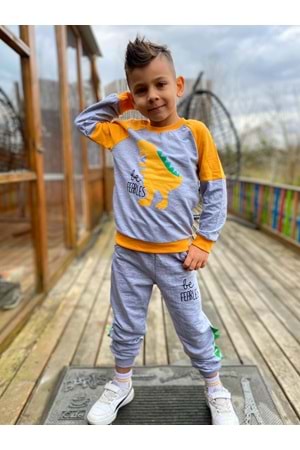 Dinozor Motif İkiiplik Kumaş Çocuk Eşofman MNK0564