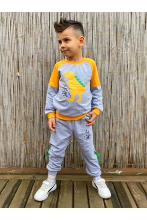 Dinozor Motif İkiiplik Kumaş Çocuk Eşofman MNK0564