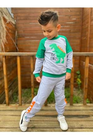 Dinozor Motif İkiiplik Kumaş Çocuk Eşofman MNK0564