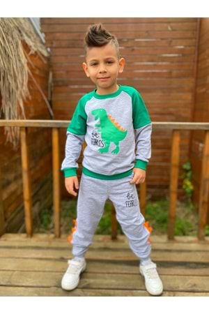 Dinozor Motif İkiiplik Kumaş Çocuk Eşofman MNK0564