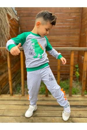 Dinozor Motif İkiiplik Kumaş Çocuk Eşofman MNK0564