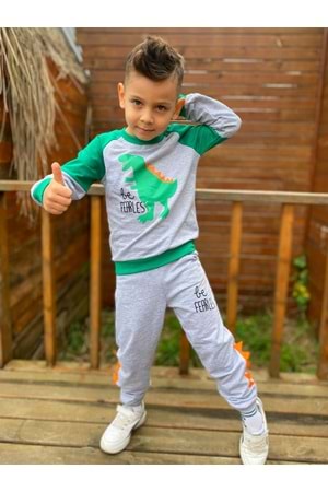 Dinozor Motif İkiiplik Kumaş Çocuk Eşofman MNK0564