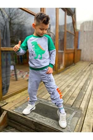 Dinozor Motif İkiiplik Kumaş Çocuk Eşofman MNK0564