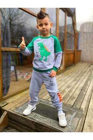 Dinozor Motif İkiiplik Kumaş Çocuk Eşofman MNK0564