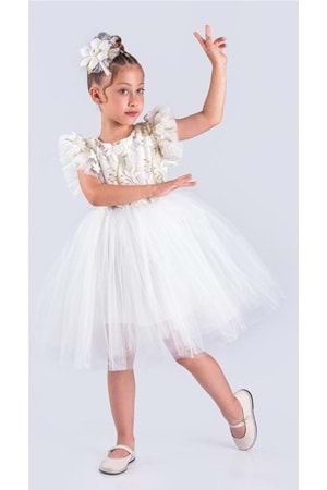 Kız Çocuk Nakışlı Tütü Etek Elbise MNK0578