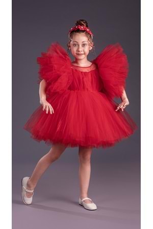 Tütü Etekli Kabarık Kollu Komotini Taçlı Kız Çocuk Abiye Elbise MNK0582