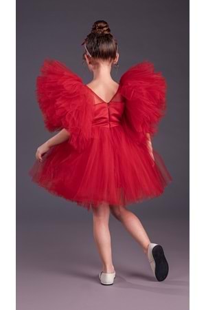 Tütü Etekli Kabarık Kollu Komotini Taçlı Kız Çocuk Abiye Elbise MNK0582