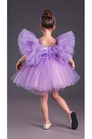 Tütü Etekli Kabarık Kollu Komotini Taçlı Kız Çocuk Abiye Elbise MNK0582